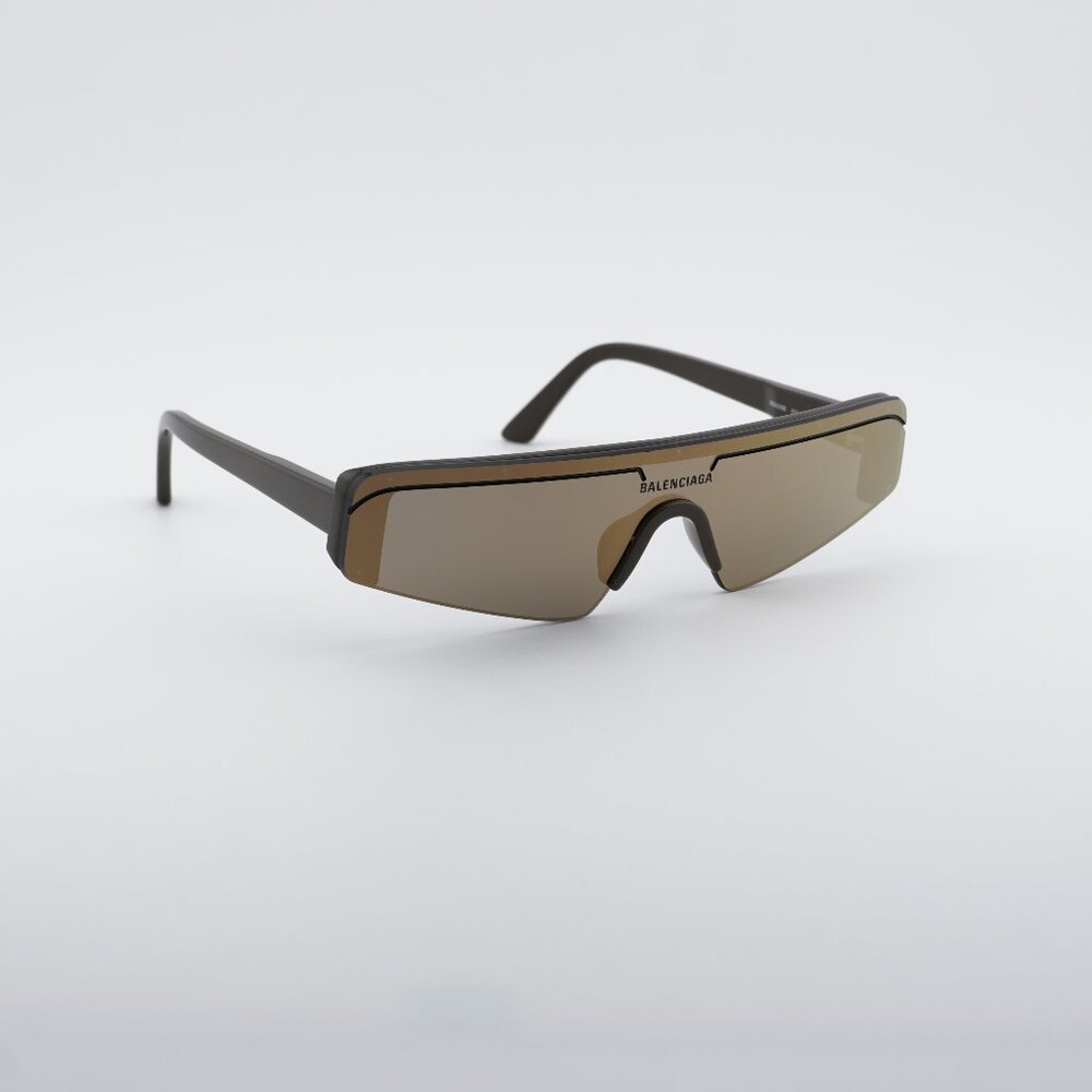 Balenciaga BB0003S 012 Sunglasses Brown Shield Frame, Bronze Mirror Lenses